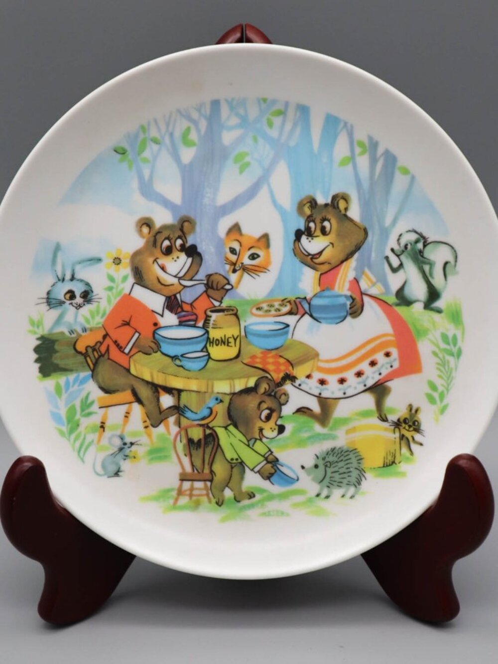 Vtg Plastic Melamine Illustrated Woodland Animal Kid's Plate Whimsical Nursery